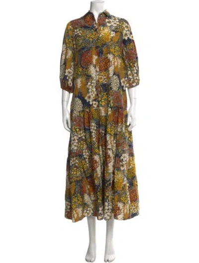 Pre-owned Ann Mashburn Floral Print Long Dress In Yellow