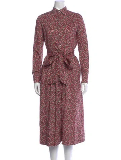 Pre-owned Ann Mashburn Floral Print Midi Length Dress In Blue