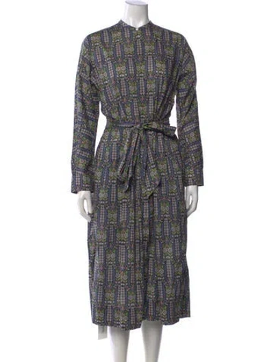 Pre-owned Ann Mashburn Floral Print Midi Length Dress In Blue
