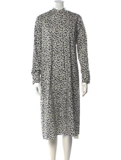Pre-owned Ann Mashburn Floral Print Midi Length Dress In Blue