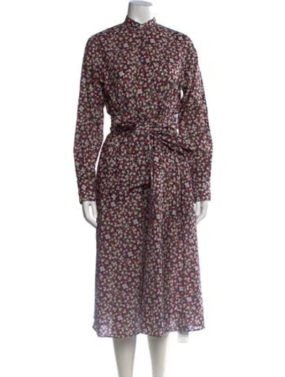 Pre-owned Ann Mashburn Floral Print Midi Length Dress In Blue