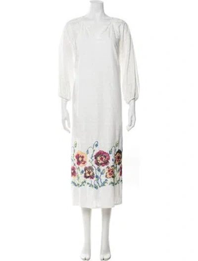 Pre-owned Ann Mashburn Floral Print Midi Length Dress In Blue/white