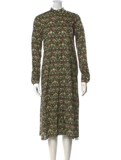 Pre-owned Ann Mashburn Floral Print Midi Length Dress In Green