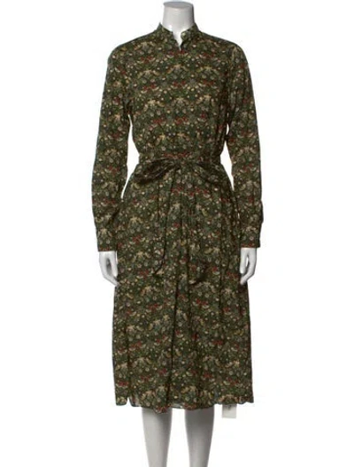 Pre-owned Ann Mashburn Floral Print Midi Length Dress In Green