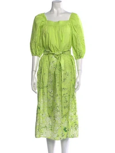 Pre-owned Ann Mashburn Floral Print Midi Length Dress In Green