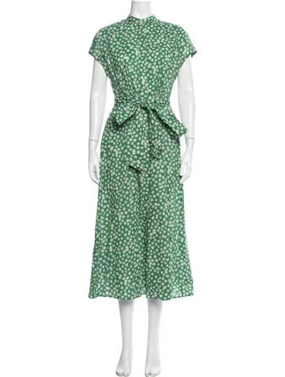 Pre-owned Ann Mashburn Floral Print Midi Length Dress In Green