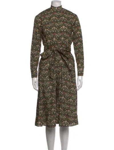 Pre-owned Ann Mashburn Floral Print Midi Length Dress In Green
