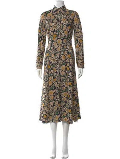 Pre-owned Ann Mashburn Floral Print Midi Length Dress In Neutrals