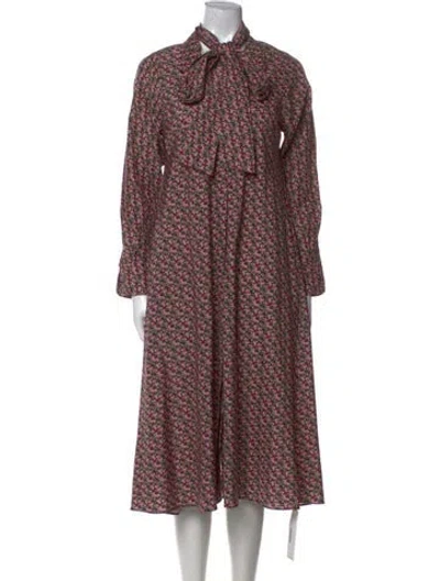 Pre-owned Ann Mashburn Floral Print Midi Length Dress In Pink