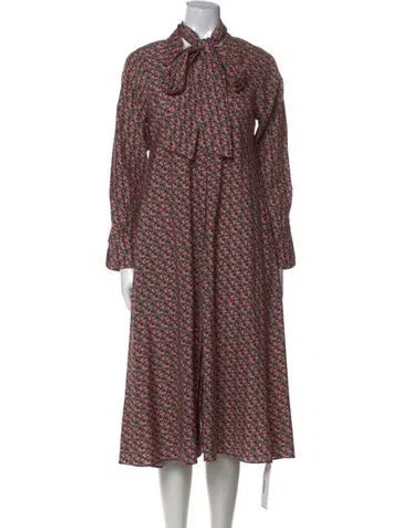 Pre-owned Ann Mashburn Floral Print Midi Length Dress In Pink