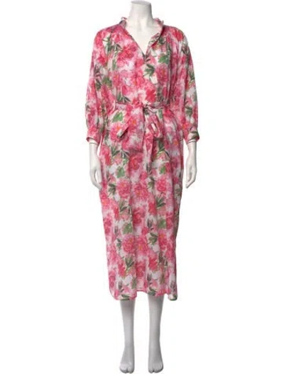 Pre-owned Ann Mashburn Floral Print Midi Length Dress In Pink
