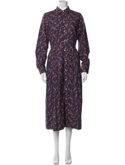 Pre-owned Ann Mashburn Floral Print Midi Length Dress In Purple