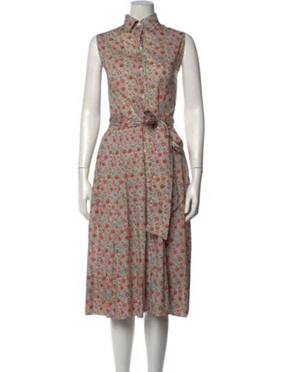 Pre-owned Ann Mashburn Floral Print Midi Length Dress W/ Tags In Multicolor