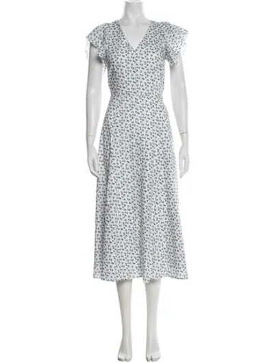 Pre-owned Ann Mashburn Floral Print Midi Length Dress In White