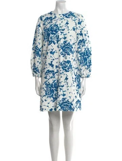 Pre-owned Ann Mashburn Floral Print Mini Dress In Blue