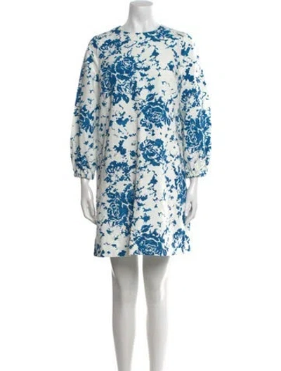 Pre-owned Ann Mashburn Floral Print Mini Dress In Blue