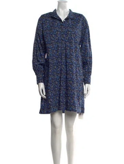 Pre-owned Ann Mashburn Floral Print Mini Dress In Blue