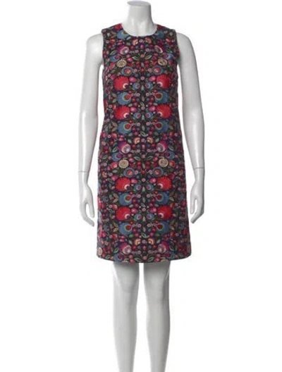 Pre-owned Ann Mashburn Floral Print Mini Dress In Blue