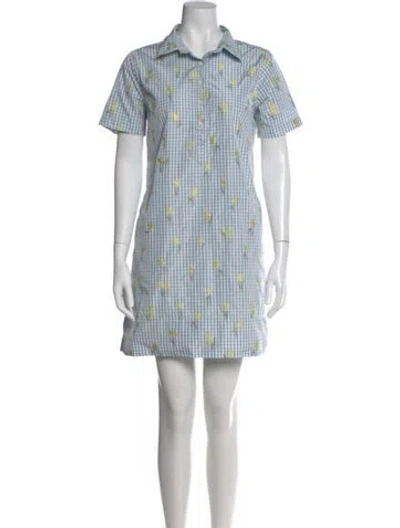 Pre-owned Ann Mashburn Floral Print Mini Dress In Blue