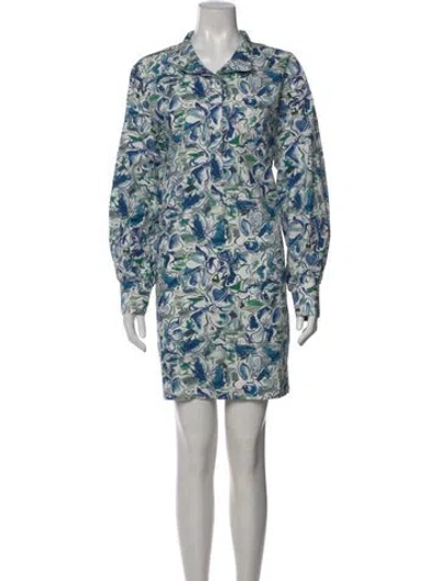 Pre-owned Ann Mashburn Floral Print Mini Dress In Blue