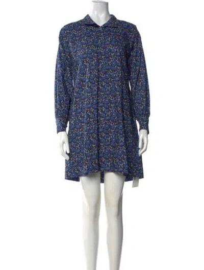 Pre-owned Ann Mashburn Floral Print Mini Dress In Blue