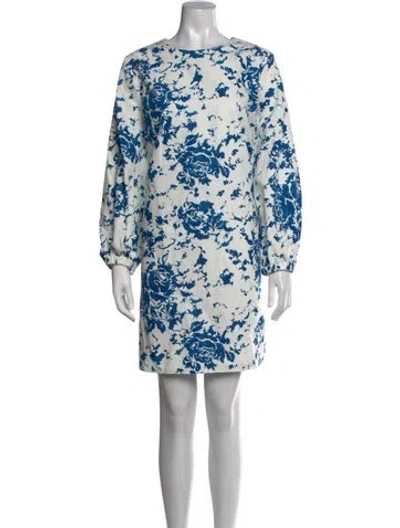 Pre-owned Ann Mashburn Floral Print Mini Dress In Blue