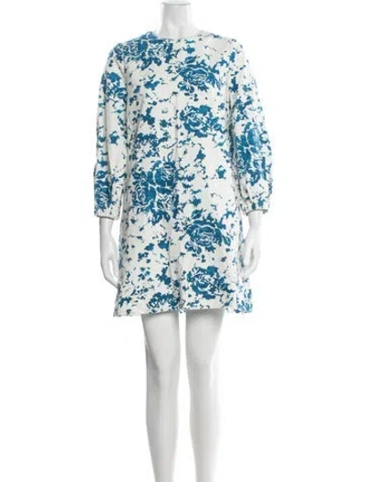 Pre-owned Ann Mashburn Floral Print Mini Dress In Blue
