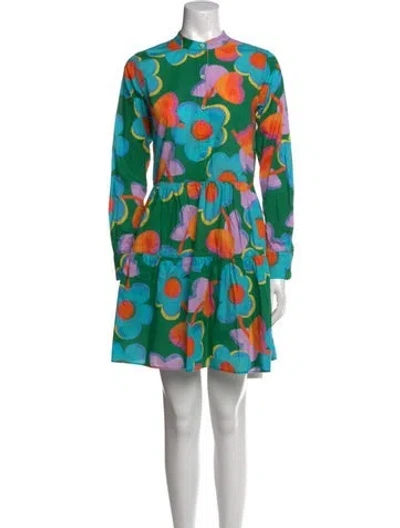 Pre-owned Ann Mashburn Floral Print Mini Dress In Green