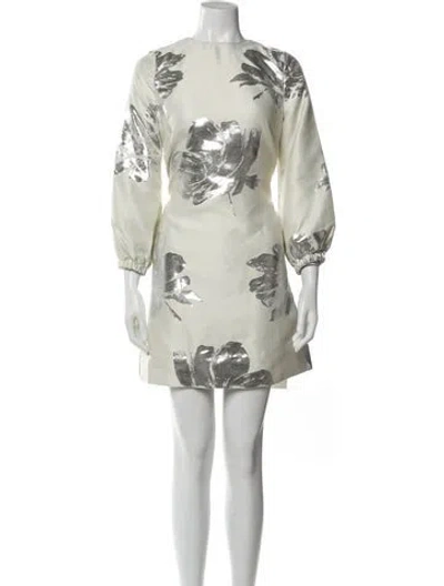 Pre-owned Ann Mashburn Floral Print Mini Dress In Metallic/neutrals