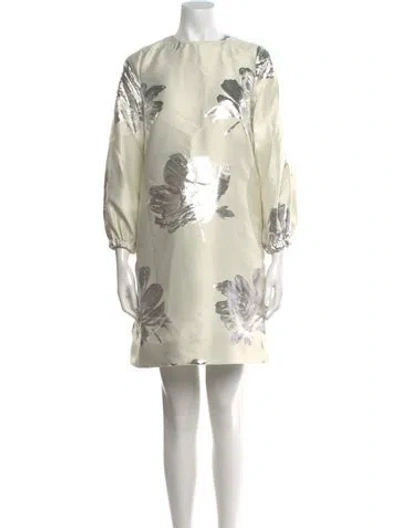 Pre-owned Ann Mashburn Floral Print Mini Dress In Neutral