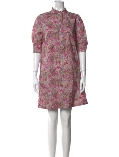 Pre-owned Ann Mashburn Floral Print Mini Dress In Pink