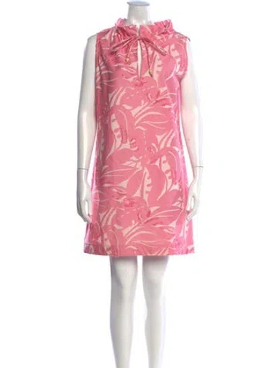 Pre-owned Ann Mashburn Floral Print Mini Dress In Pink