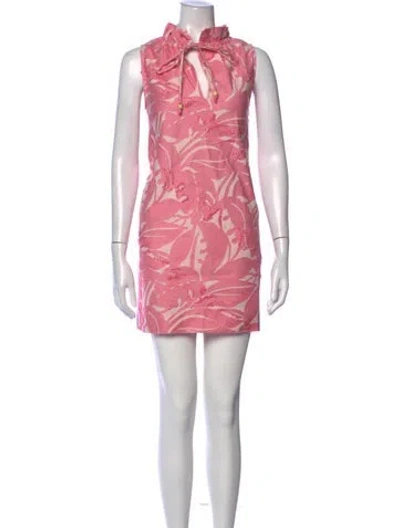 Pre-owned Ann Mashburn Floral Print Mini Dress In Pink