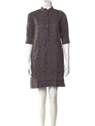 Pre-owned Ann Mashburn Floral Print Mini Dress In Purple