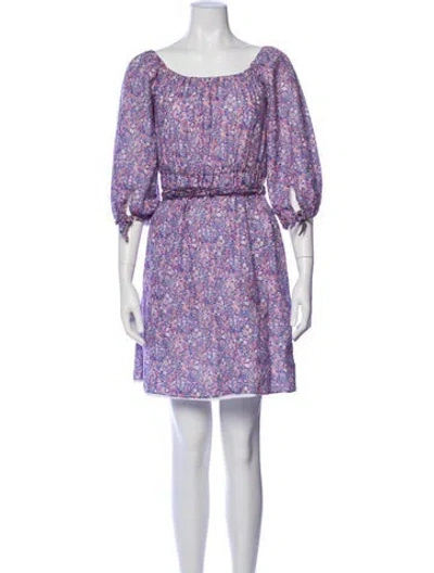 Pre-owned Ann Mashburn Floral Print Mini Dress In Purple