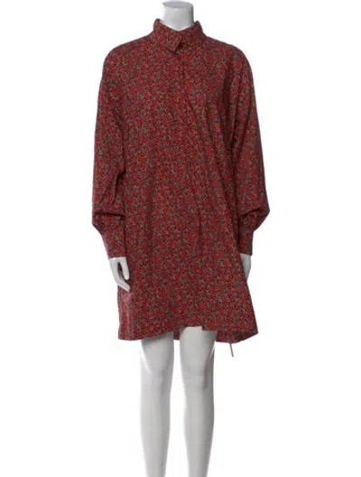 Pre-owned Ann Mashburn Floral Print Mini Dress In Red