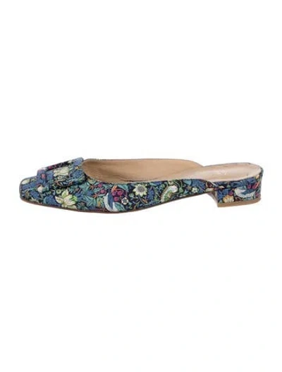 Pre-owned Ann Mashburn Floral Print Mules In Blue