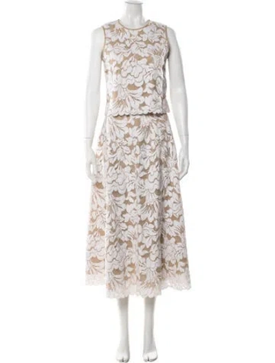 Pre-owned Ann Mashburn Floral Print Scalloped Accent Skirt Set W/ Tags In Multicolor