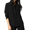 Ann Mashburn Frill Blouse In Black Silk Crepe De Chine In Multi