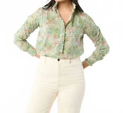 Ann Mashburn Frill Long Sleeve Floral Shirt In Green Fields