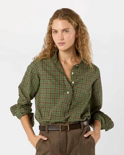 Ann Mashburn Frill Shirt In Green/red Plaid Poplin