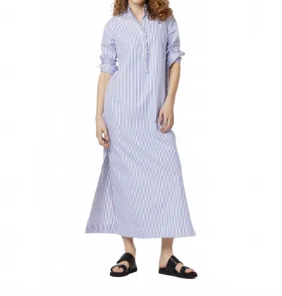 Ann Mashburn Frill Talitha Pinpoint Shirt Dress In Blue/white Stripe Pinpoint