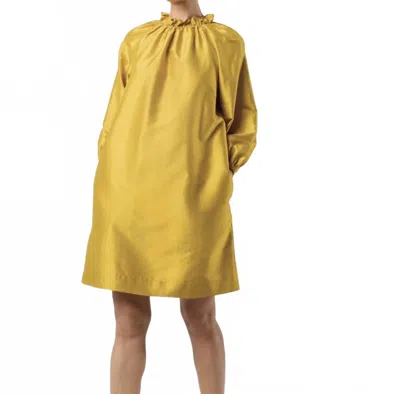 Ann Mashburn Harper Dress In Mustard Silk Shantung In Multi