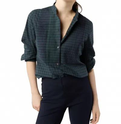 Ann Mashburn Hattie Long Sleeve Button Down Shirt In Blackwatch Poplin In Blue
