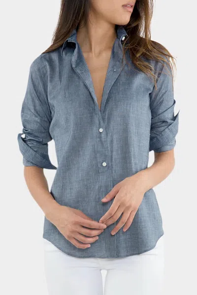 Ann Mashburn Icon Shirt In Blue Cotolino Chambray In Gray