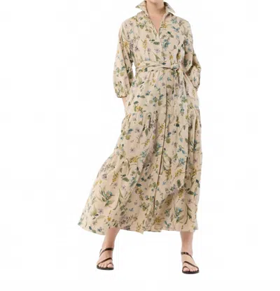 Ann Mashburn Isla 3/4 Sleeve Shirtdress In Natural/multi Watercolor Print
