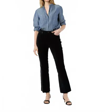 Ann Mashburn Kendall Flare Five Pocket Jeans In Black Stretch Velveteen