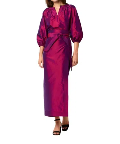 Ann Mashburn Kira Maxi Wrap Skirt In Berry Iridescent Silk Shantung In Multi