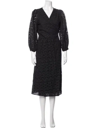 Pre-owned Ann Mashburn Lace Pattern Midi Length Dress In Black