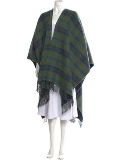 Pre-owned Ann Mashburn Lambswool Plaid Print Sweater In Green